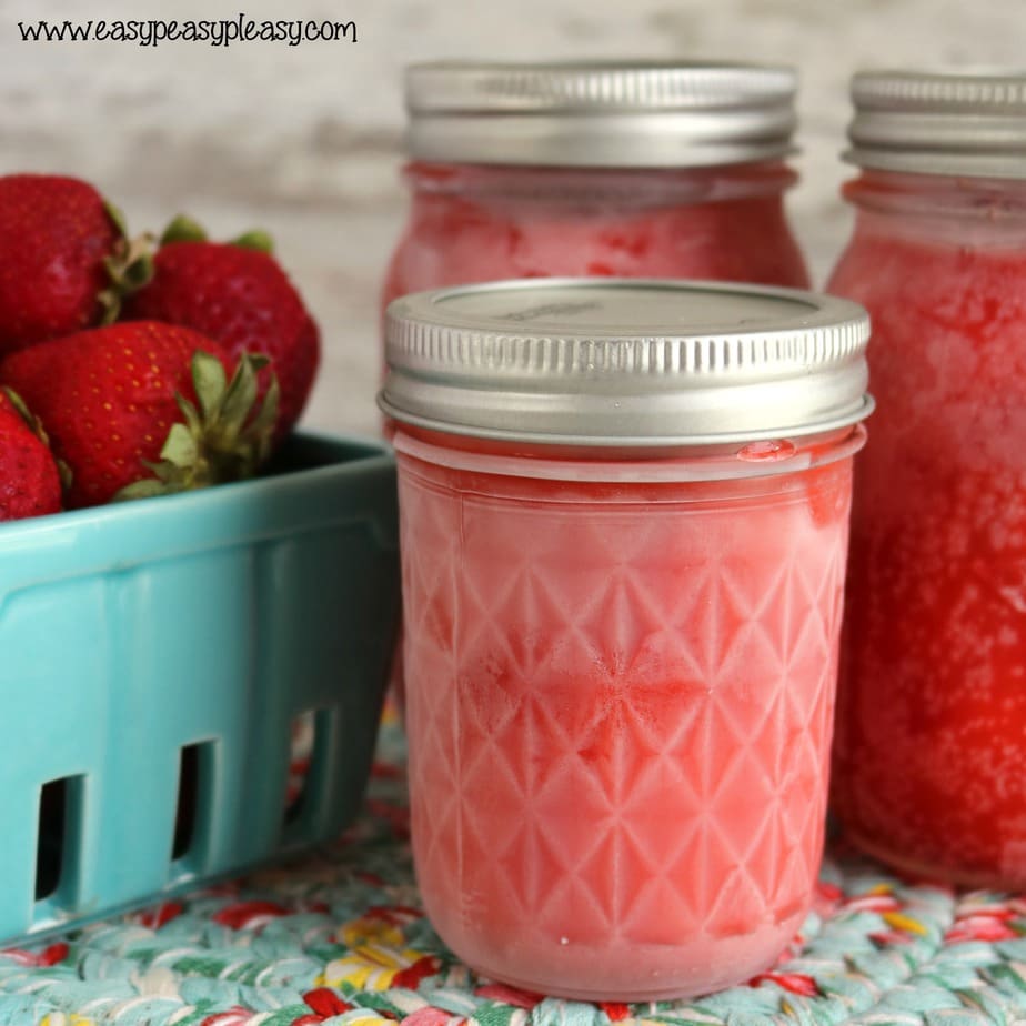 Grab a flat of strawberries and make up some delicious Strawberry Freezer Jam using only 3 Ingredients.