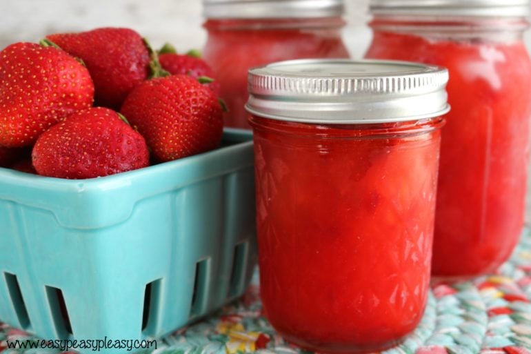 Super easy 3 Ingredient Strawberry Freezer Jam.