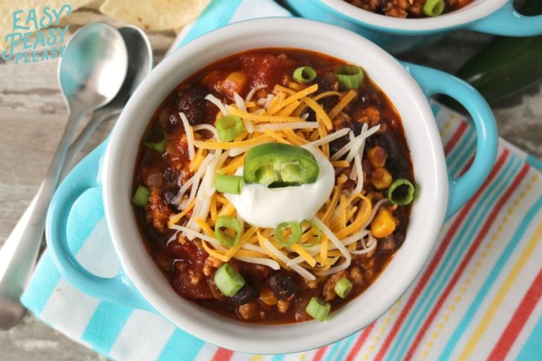 Comforting One Pot Chicken Chili - Easy Peasy Pleasy