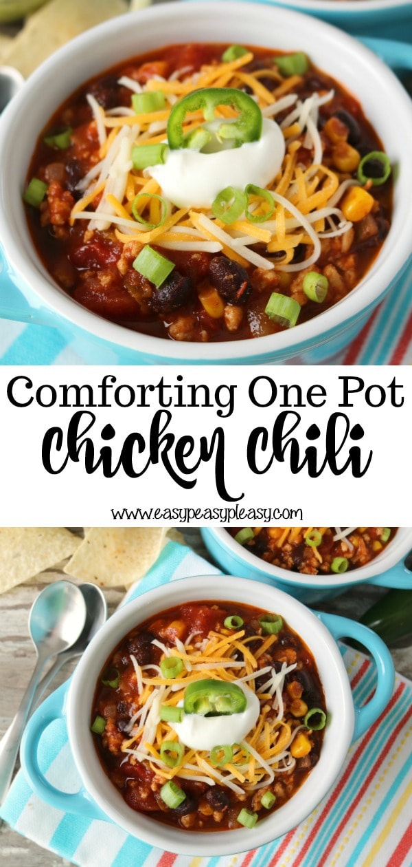 Make weeknights easy and delicious with this one pot Chicken Chili recipe your whole family will love!