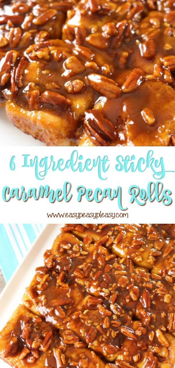 Only 6 Ingredients to Caramel Pecan heaven with these super easy and oh so delicious overnight or make ahead Caramel Pecan Rolls.