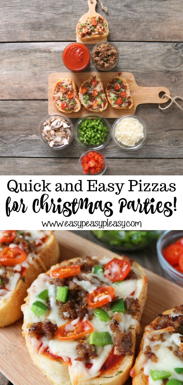 Make your Christmas party super easy with these customizable pizzas. Spend 20 minutes setting up and let your guests pick their favorite pizza toppings.