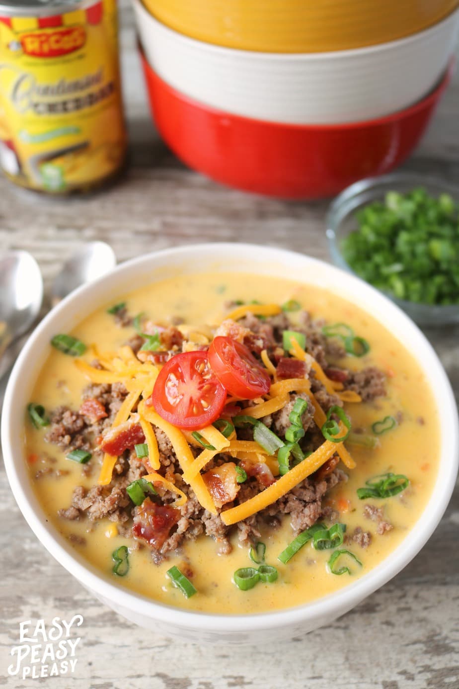 Ricos Bacon Cheeseburger Soup is the perfect freezer and meal prep idea to make dinner a breeze all month long.