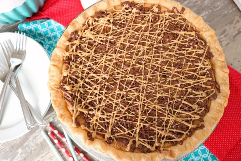 Peanut Butter Chocolate Chip Cookie Pie is the perfect dessert for cookie and pie lovers.