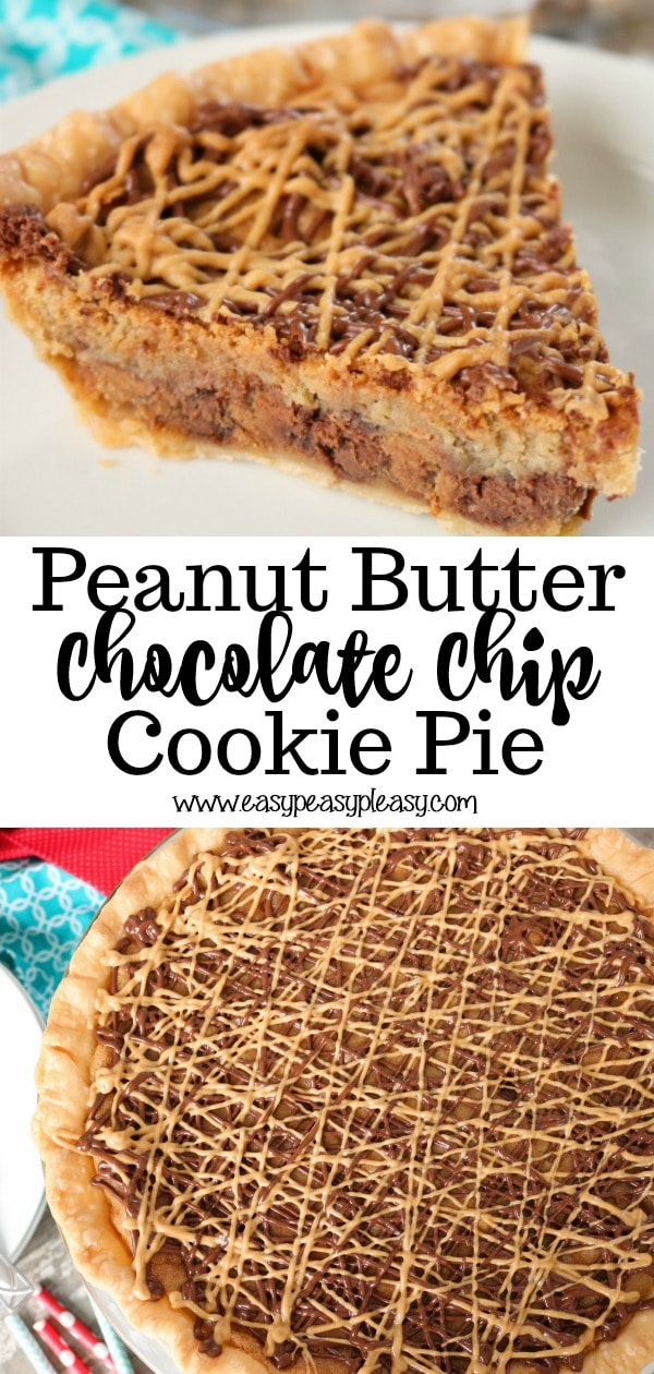 The best of worlds. Cookie plus pie makes the best Peanut Butter Chocolate Chip Cookie Pie.