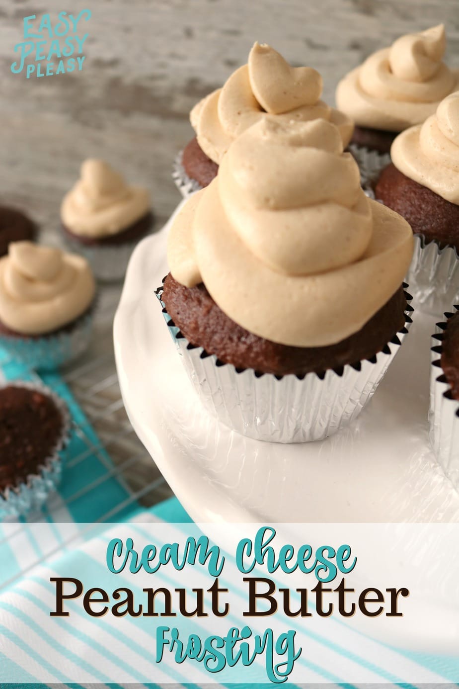 This Cream Cheese Peanut Butter Frosting is only 4 ingredients and will take your cupcakes or boxed cake mix to the next level. #frosting #peanutbutter #creamcheese