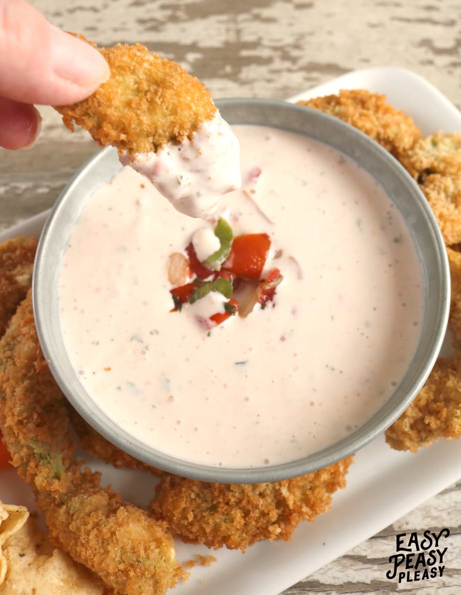 Up your ranch dip with some hot sauce and store bought Pico De Gallo. Quick and easy Spicy Pico De Gallo Ranch Dip!