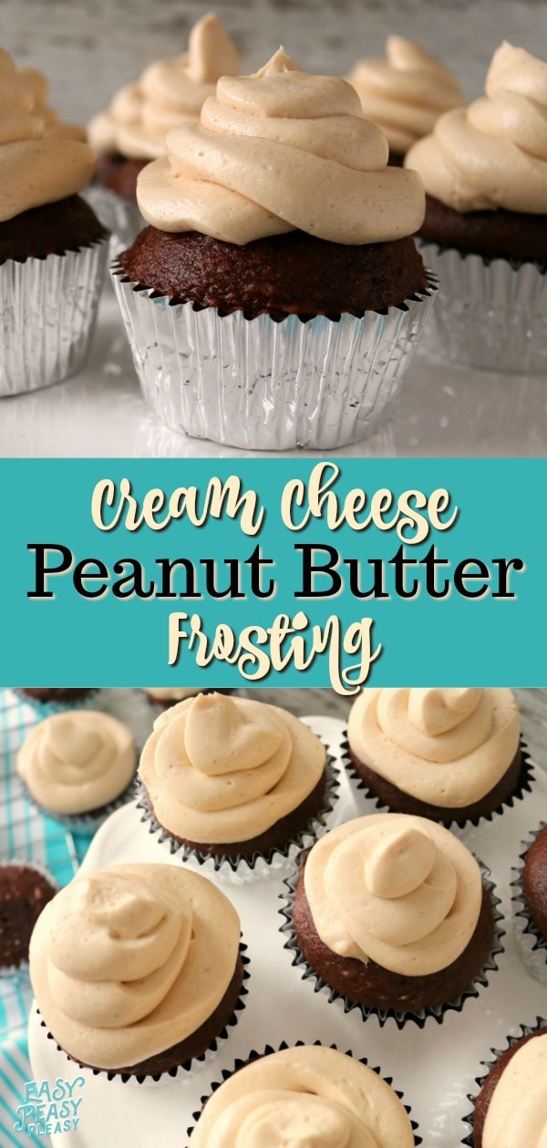 You only need 4 Ingredients to make this light and fluffy cream cheese peanut butter frosting. Your cakes and cupcakes will taste better with this quick homemade frosting. #frosting #peanutbutter