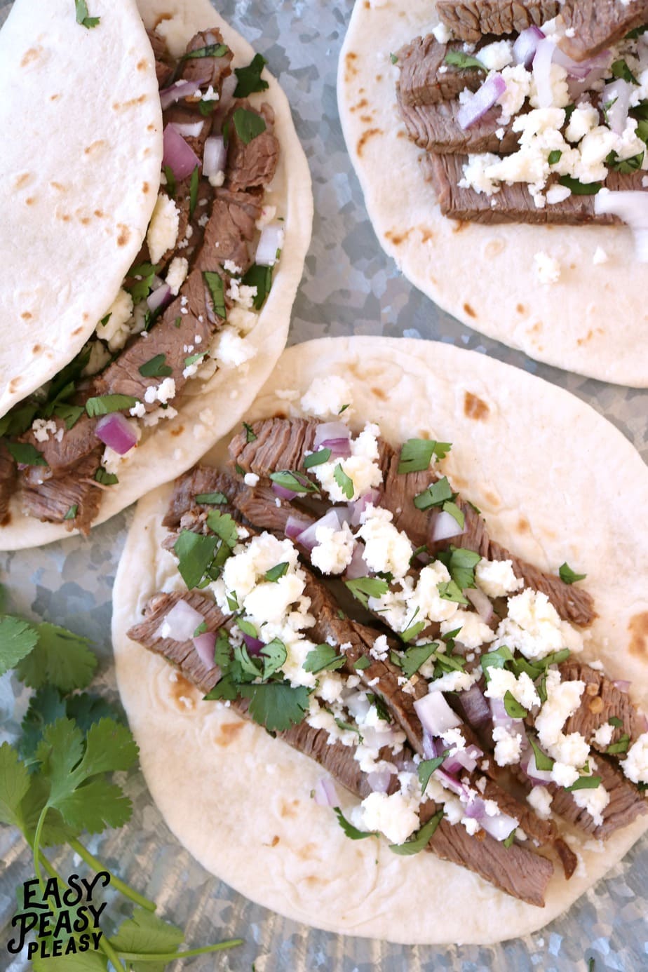 Easy and delicious Steak Soft Tacos for busy weeknights at Easy Peasy Pleasy.