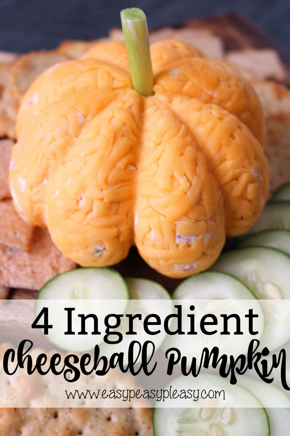 Cheeseball Pumpkin using only 4 Ingredients perfect for Halloween and Thanksgiving. #cheeseball #cheesballpumpkin #halloweencheeseball #thanksgivingcheeseball