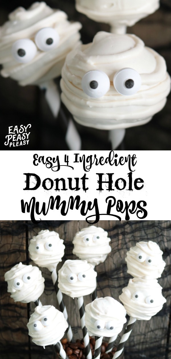 Easy 4 Ingredient Donut Hole Mummy Pops perfect for Halloween!