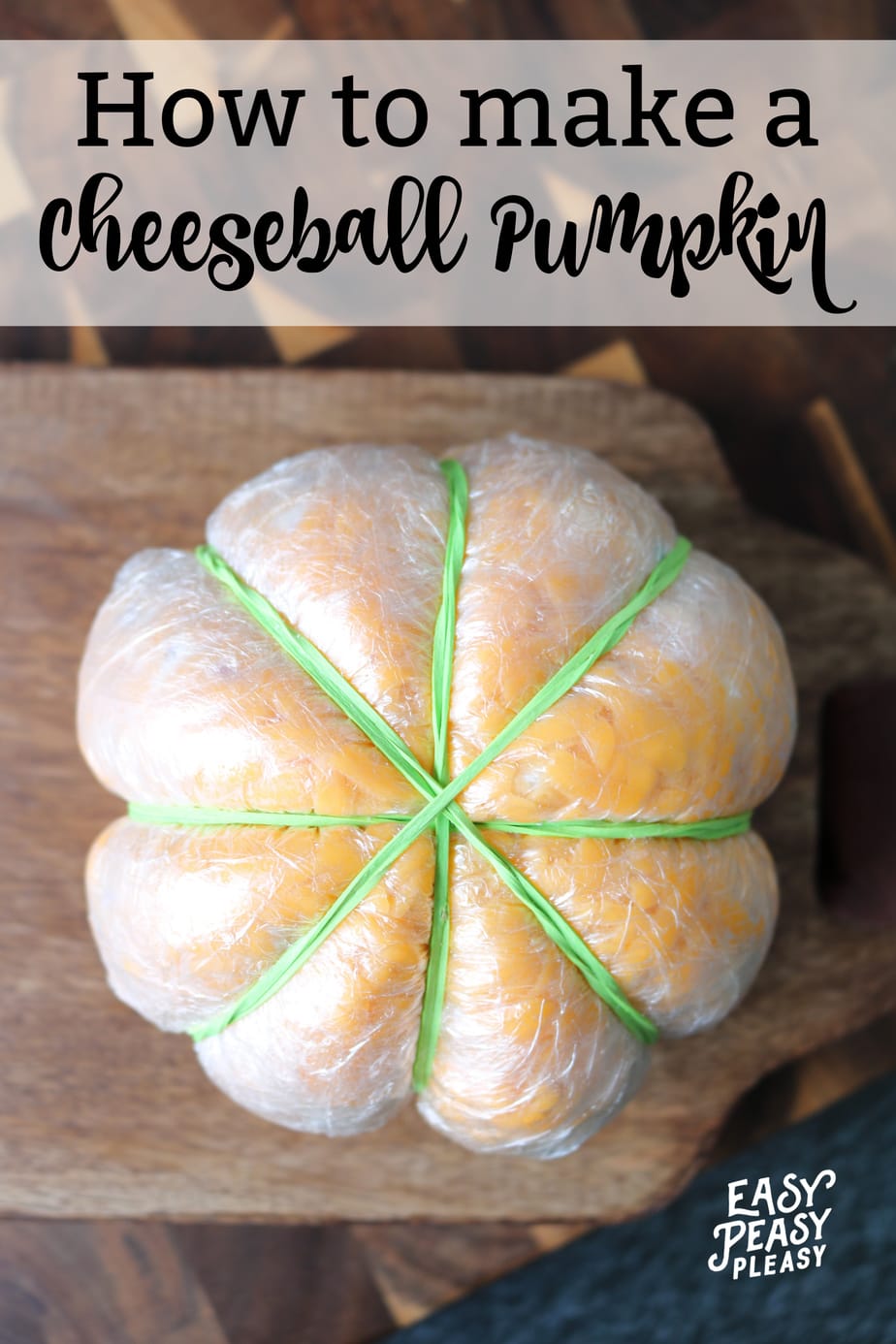 How to make a Cheeseball Pumpkin using only 4 ingredients perfect for Thanksgiving and Halloween. #cheeseball #cheeseballpumpkin #thanksgivingcheeseball #halloweencheeseball