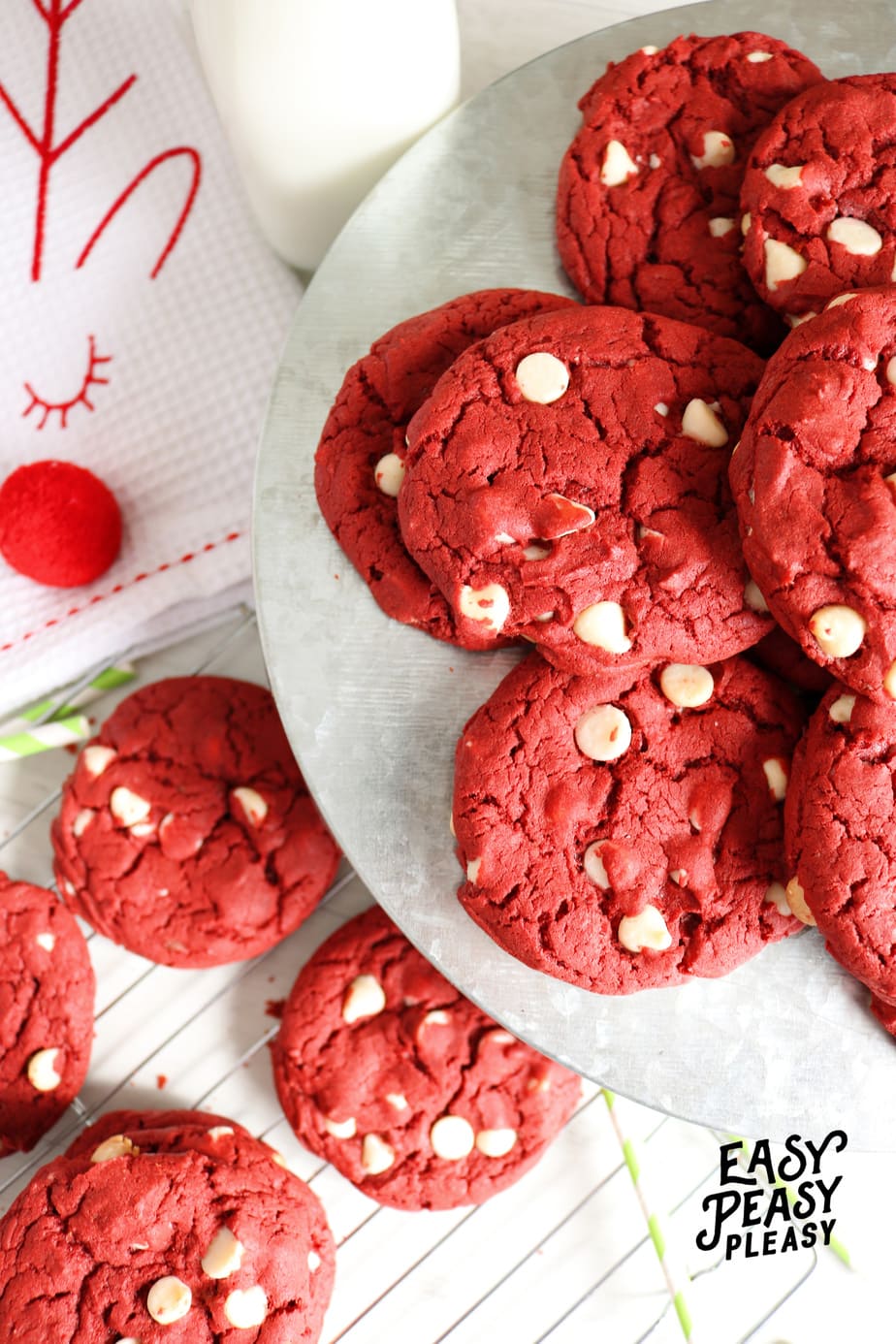 Easy 4 Ingredient Red Velvet Cake Mix Cookies perfect for Christmas.