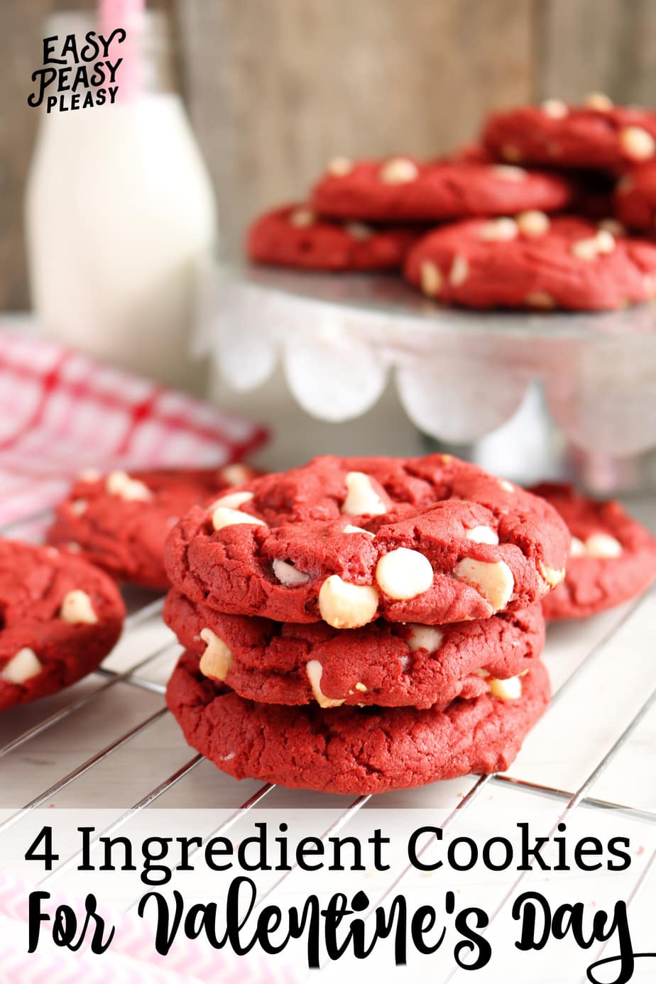 Easy 4 Ingredient Red Velvet Cake Mix Cookies perfect for Valentines Day!