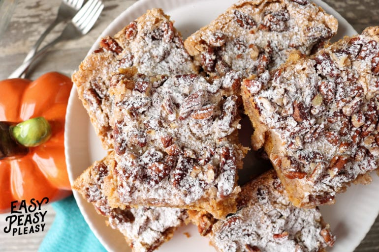 (AD) Only 7 easy ingredients to make the most delicious Ooey Gooey Pumpkin Spice Bars perfect for Thanksgiving and Christmas potlucks.