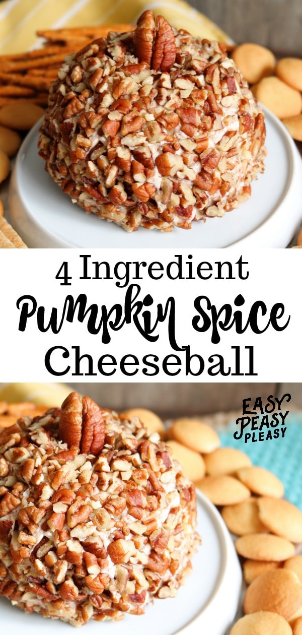 Pumpkin Spice Cheese Ball using only 4 Ingredients perfect for Fall, Thanksgiving, and Christmas. Easy Holiday Appetizer.