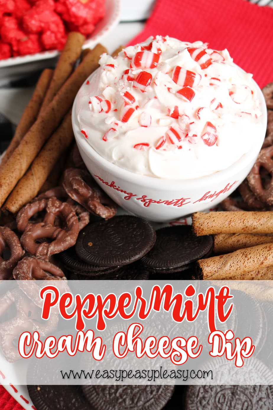 (ad) Easy 4 Ingredient Peppermint Cream Cheese Dip perfect for Christmas.