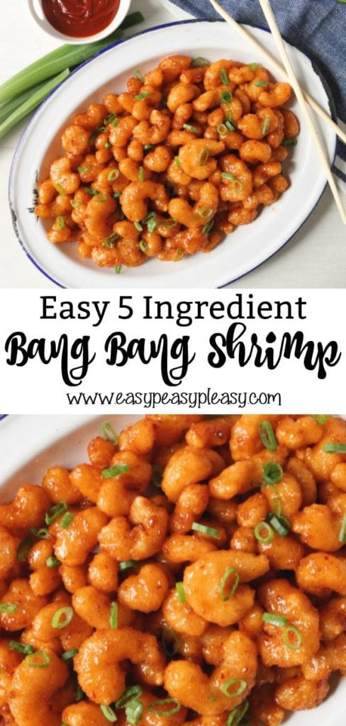 Bang Bang Shrimp with only 5 Ingredients is super easy and makes the perfect appetizer or quick weeknight meal when paired with rice or noodles.