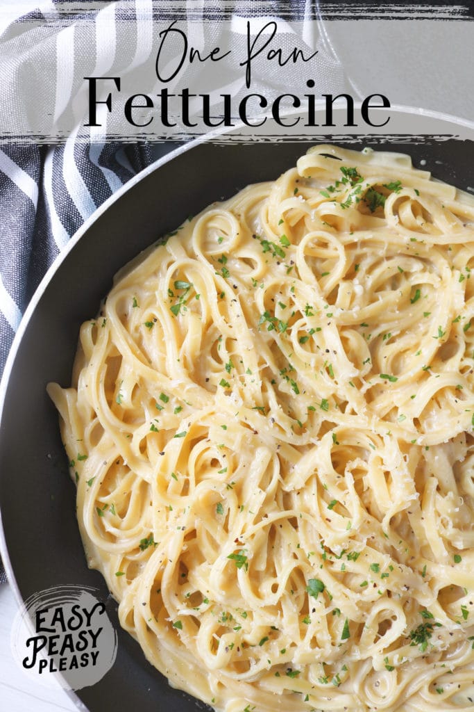 Cook up this easy One Pan Fettuccine in 20 minutes. Perfect for any weeknight dinner.
