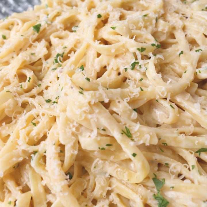 One Pan Fettuccine is the perfect 20 minute recipe for any night of the week. Plus less cleanup.