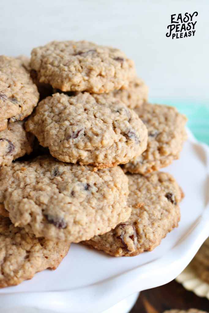 Easy Soft Batch Oatmeal Raisin Cookies.