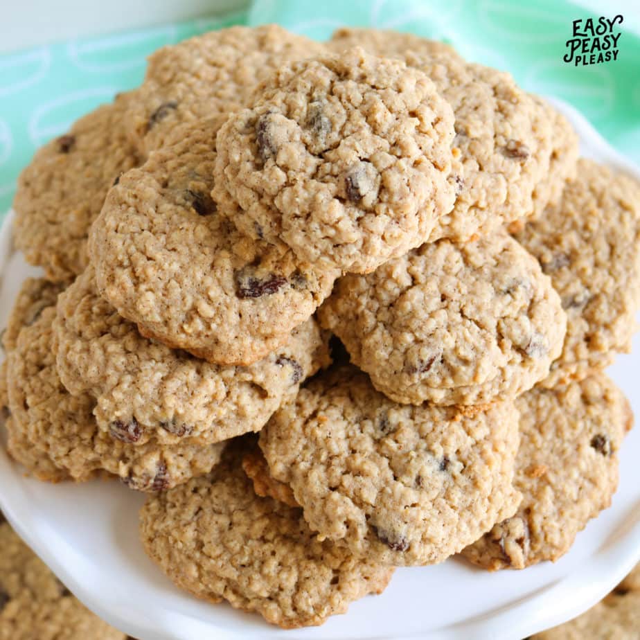 Soft and Chewy Oatmeal Raisin Cookies.